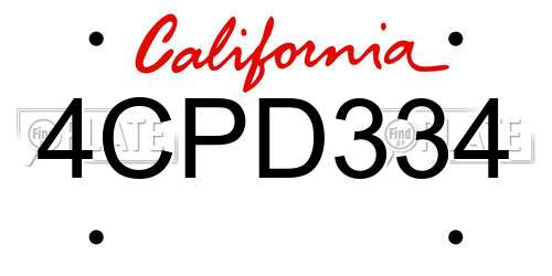 4CPD334 California License Plate