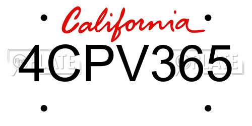 4CPV365 California License Plate