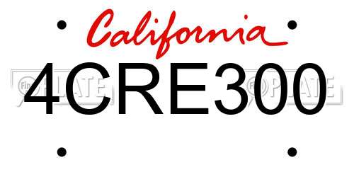 4CRE300 California License Plate