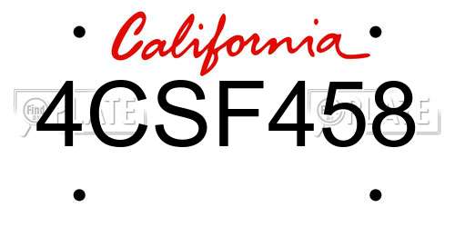 4CSF458 California License Plate
