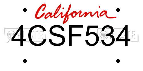4CSF534 California License Plate