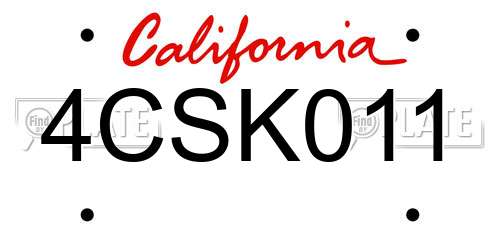 4CSK011 California License Plate