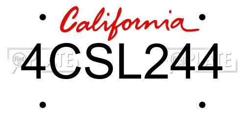 4CSL244 California License Plate