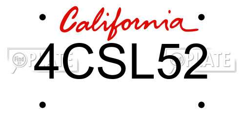 4CSL52 California License Plate