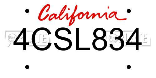 4CSL834 California License Plate