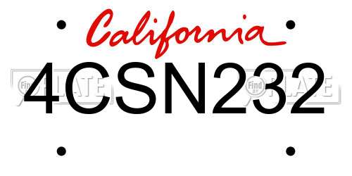 4CSN232 California License Plate
