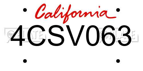 4CSV063 California License Plate
