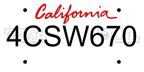 4CSW670 California License Plate