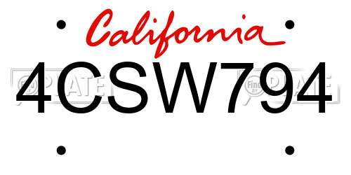 4CSW794 California License Plate