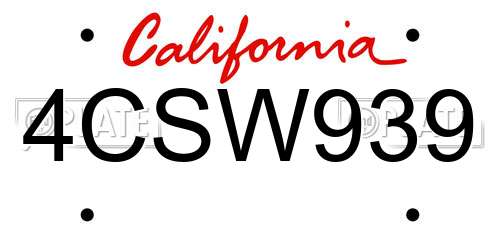 4CSW939 California License Plate
