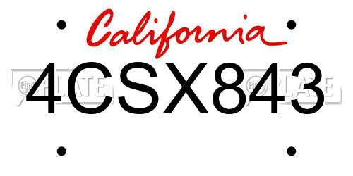 4CSX843 California License Plate