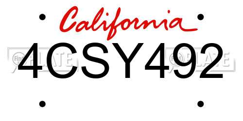4CSY492 California License Plate