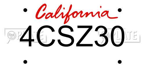 4CSZ30 California License Plate