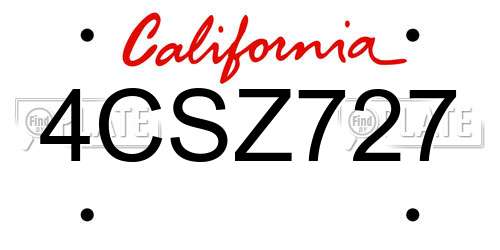 4CSZ727 California License Plate