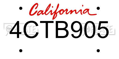 4CTB905 California License Plate
