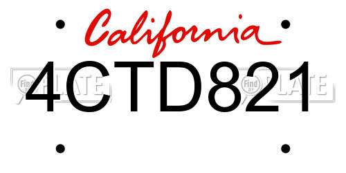 4CTD821 California License Plate