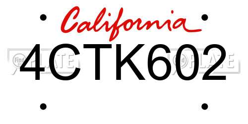4CTK602 California License Plate