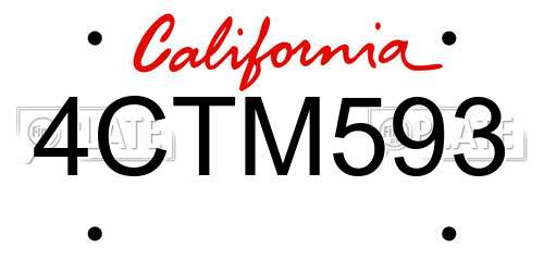 4CTM593 California License Plate