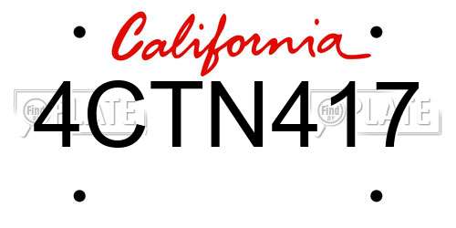 4CTN417 California License Plate