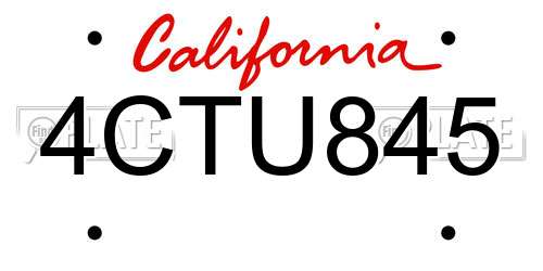 4CTU845 California License Plate