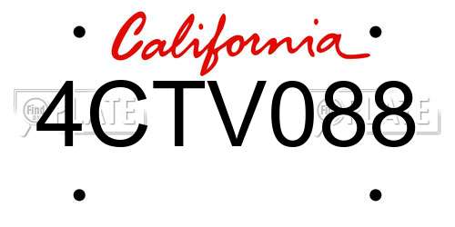 4CTV088 California License Plate
