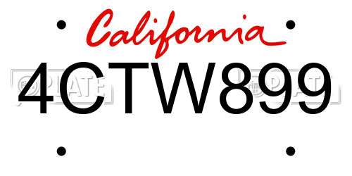 4CTW899 California License Plate