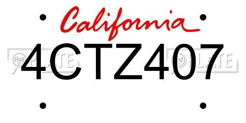 4CTZ407 California License Plate