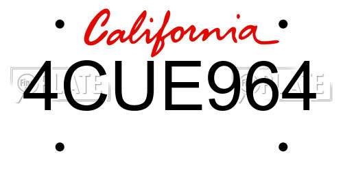 4CUE964 California License Plate