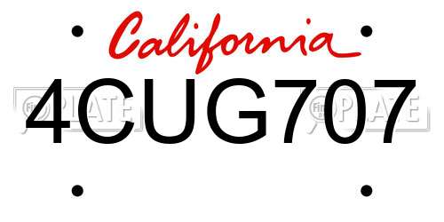 4CUG707 California License Plate