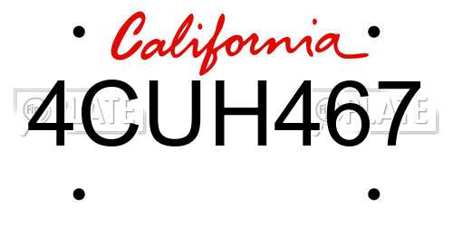 4CUH467 California License Plate