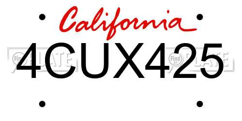 4CUX425 California License Plate