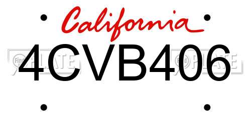 4CVB406 California License Plate