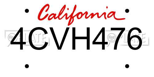 4CVH476 California License Plate