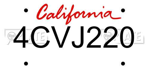 4CVJ220 California License Plate