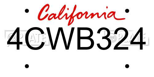 4CWB324 California License Plate