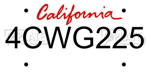 4CWG225 California License Plate