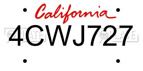 4CWJ727 California License Plate