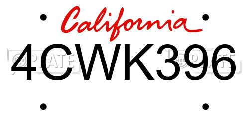 4CWK396 California License Plate