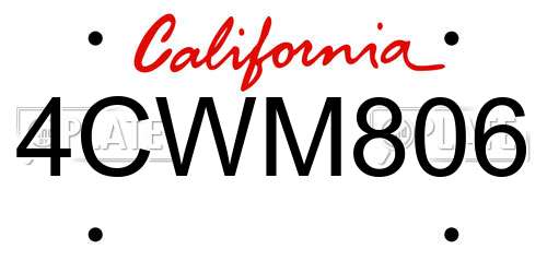 4CWM806 California License Plate