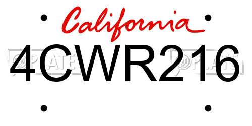 4CWR216 California License Plate