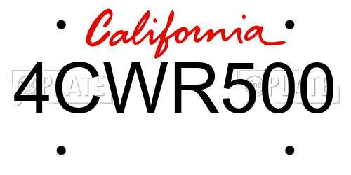 4CWR500 California License Plate