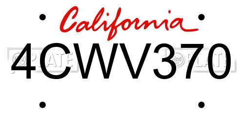 4CWV370 California License Plate