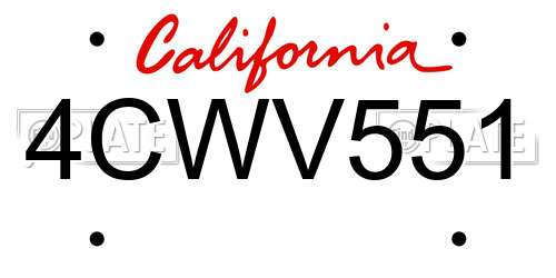 4CWV551 California License Plate