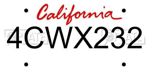4CWX232 California License Plate