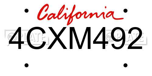 4CXM492 California License Plate