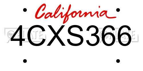 4CXS366 California License Plate