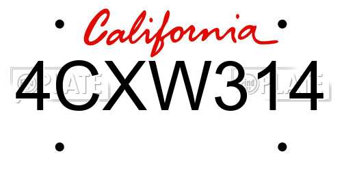 4CXW314 California License Plate