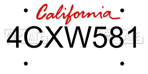 4CXW581 California License Plate
