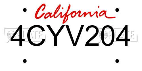 4CYV204 California License Plate