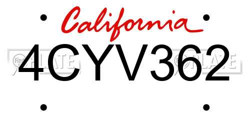 4CYV362 California License Plate